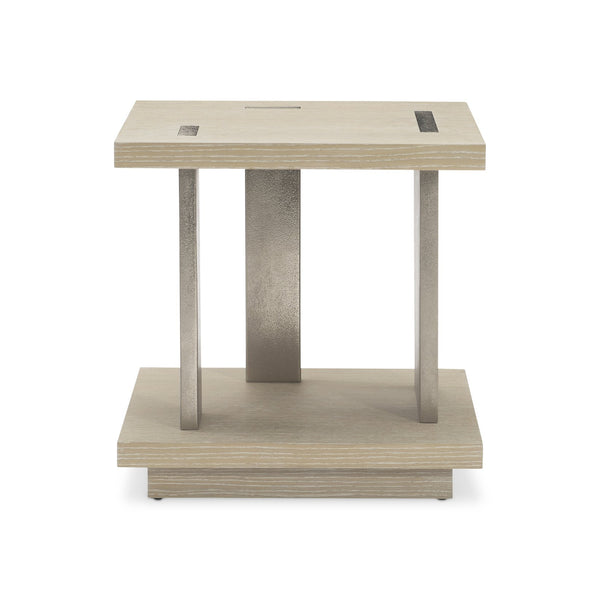 Bernhardt Bernhardt Solaria Sculptural Square Side Table — Rustic Modern Ash & Oak, Pierced Nickel Cast-Aluminum Panels 310124