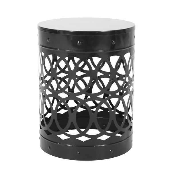 English Elm Outdoor Powder-coated Iron Nesting Accent Tables Set of 2 Laser-cut Circle Design Black 73606.00BLK