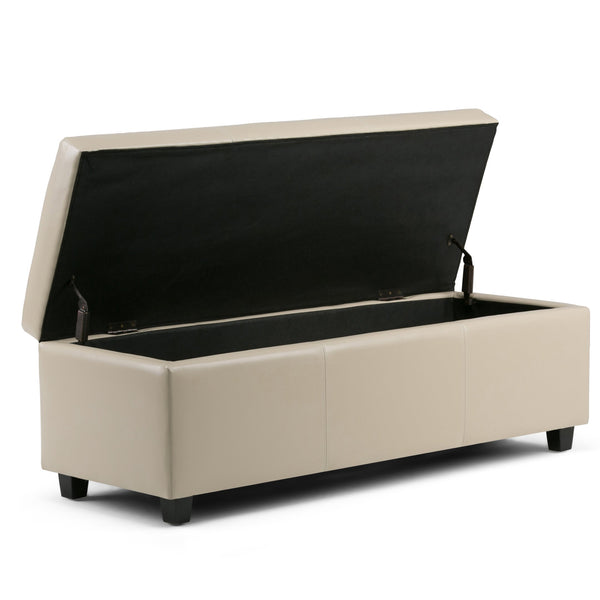 English Elm Avalon Storage Ottoman Bench - Elegant Satin Cream Faux Leather With Hidden Storage & Seating B136P158638