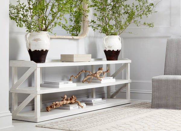 A.R.T. Furniture Post Entertainment Console In Accent White - Stylish New Traditional Design With 3 Fixed Shelves White Ash & Pine Solid,Birch And Pine Veneer 288423-2655