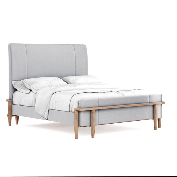 A.R.T. Furniture Post Modern Farmhouse Bed In Cracked Almond Finish With Soft Chenille Fabric For Elegant Comfort Light Brown, Light Gray Ash & Pine Solid,Plank,Effect Flakey \Oak And Pine Veneer,Foam,Fabric 288135-2355