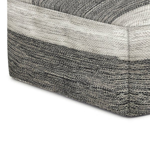 English Elm Mathis Square Woven Outdoor/Indoor Pouf - Grey/White Recycled PET, Water & UV Resistant Accent Stool B136P159024