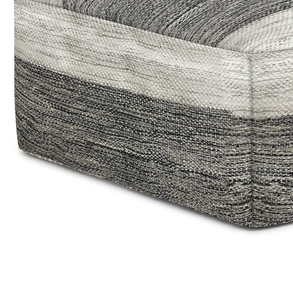 English Elm Mathis Square Woven Outdoor/Indoor Pouf - Grey/White Recycled PET, Water & UV Resistant Accent Stool B136P159024