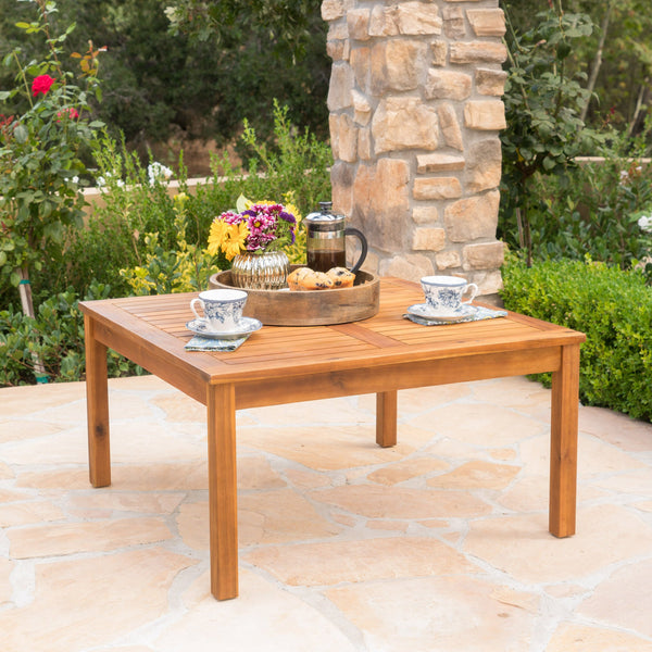 English Elm Perla Square Acacia Wood Coffee Table Grey Finish Indoor Outdoor Patio Living Room 59098.00