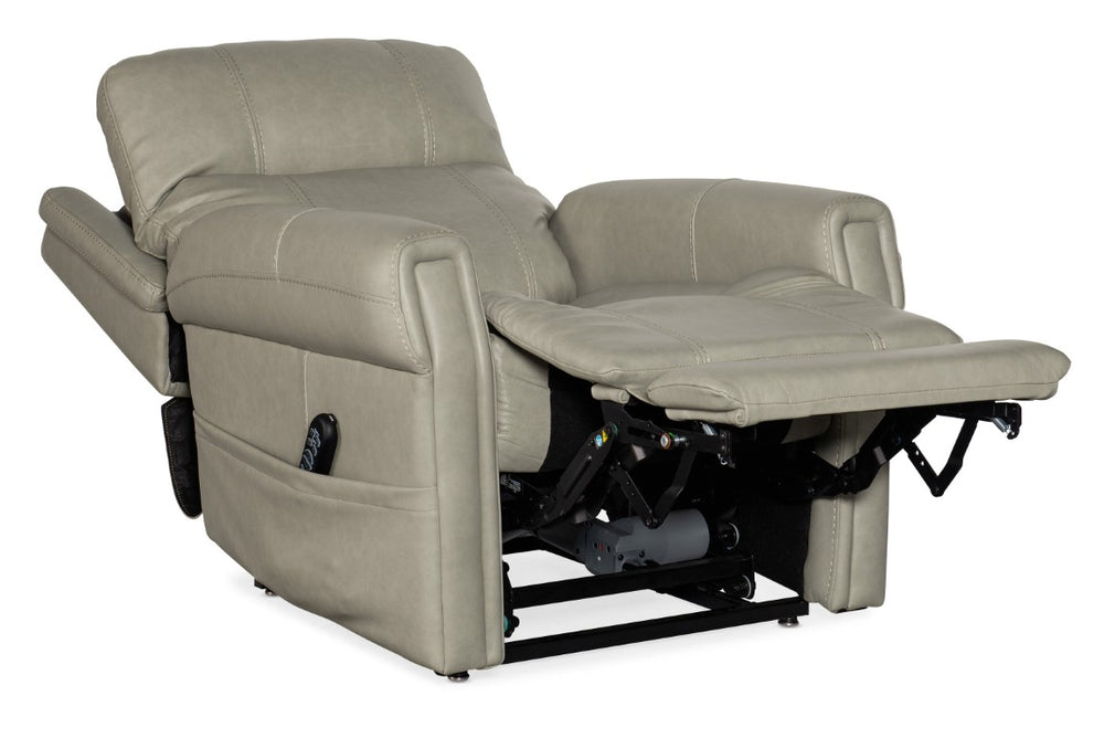 Hooker Furniture Carroll Milton Fog Semi-Aniline Leather Power Recliner With Adjustable Lumbar, Headrest & Lift Light Gray RC603-PHLL4-091