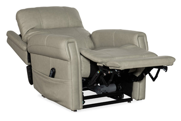 Hooker Furniture Carroll Milton Fog Semi-Aniline Leather Power Recliner With Adjustable Lumbar, Headrest & Lift Light Gray RC603-PHLL4-091