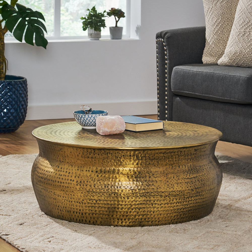 English Elm Christopher Knight Home® - Drum Coppery Hammered Coffee Table – Handcrafted Aluminum Drum Design, Rust-Resistant, 32x31x14 71269.00