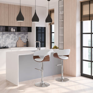 English Elm Sheldon Adjustable Swivel Bar Stool with Gas Lift and Walnut Bentwood Frame, Mid-Century Modern Design White B136P159604