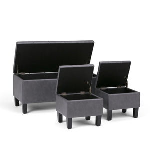 English Elm Dover 3 Piece Storage Ottoman Set - Stylish Stone Grey Faux Leather With Hidden Storage & Seating B136P159055
