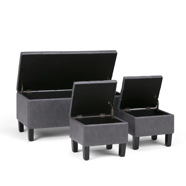 English Elm Dover 3 Piece Storage Ottoman Set - Stylish Stone Grey Faux Leather With Hidden Storage & Seating B136P159055