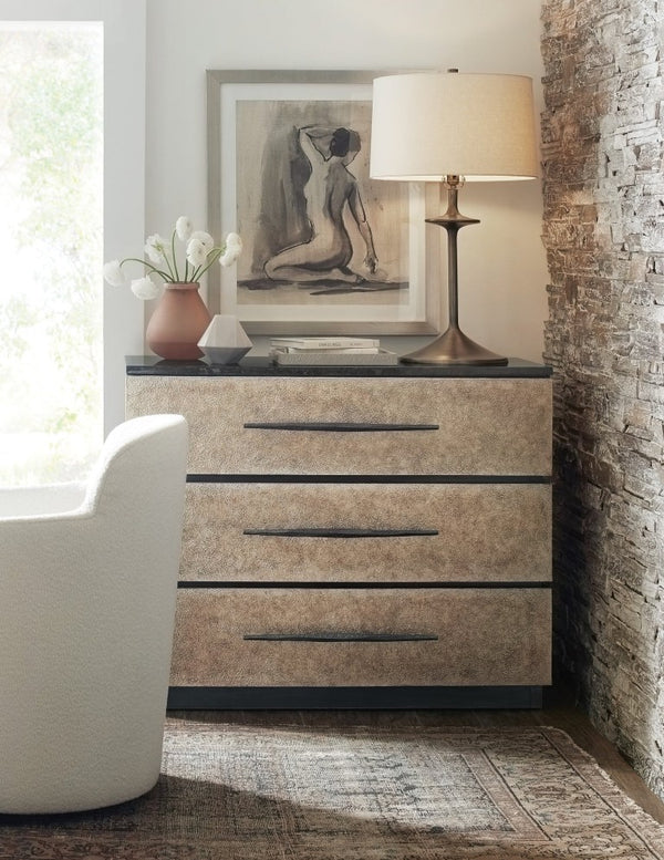 Hooker Furniture Melange Stacked Chest With Polished Black Marble Top, Taupe Drawer Fronts & Stepped Architectural Silhouette 628-85670-99