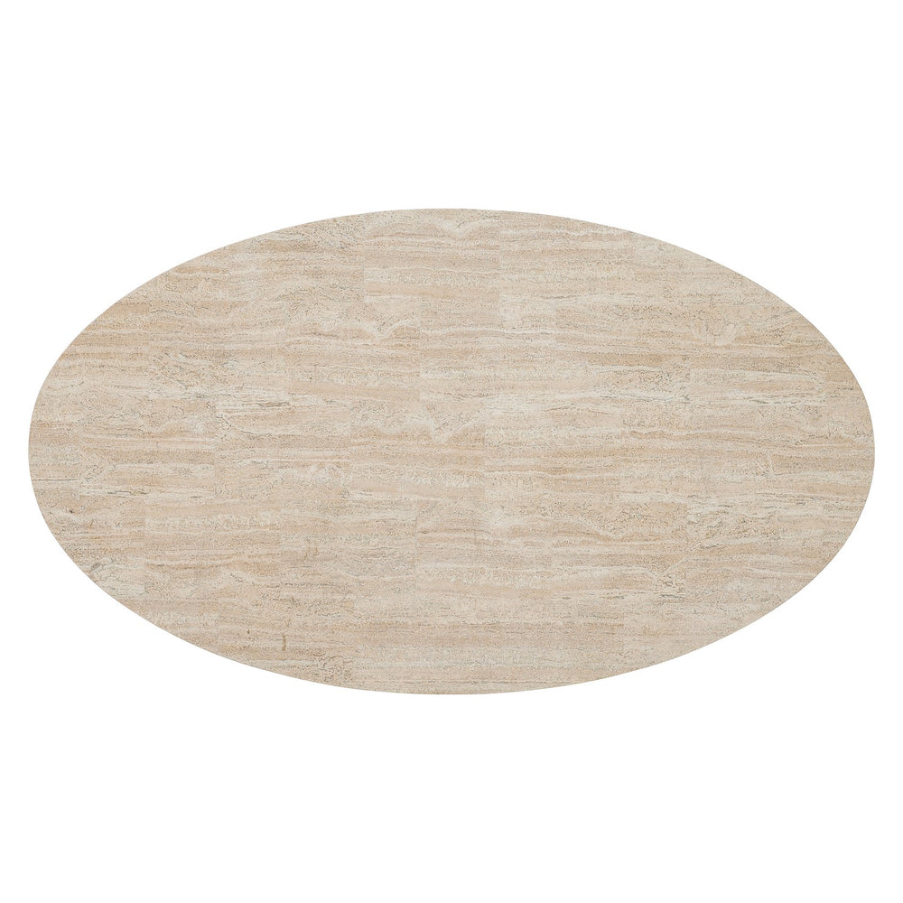 Bernhardt Bernhardt Oval Berkshire Cocktail Table 53" – White Travertine Top, Aged Pewter Twisted Steel Base 405013