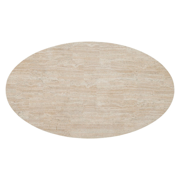 Bernhardt Bernhardt Oval Berkshire Cocktail Table 53" – White Travertine Top, Aged Pewter Twisted Steel Base 405013