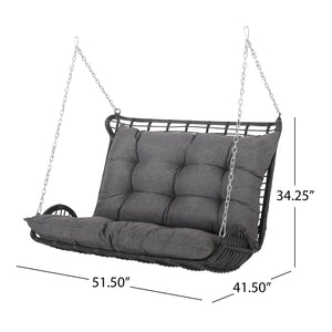 English Elm Christopher Knight Home® - ARRUDA Wicker Porch Swing with Water-Resistant Cushions, Iron Frame, Boho Outdoor Hanging Seat, 800 lb Capacity Grey 70653.00GRY