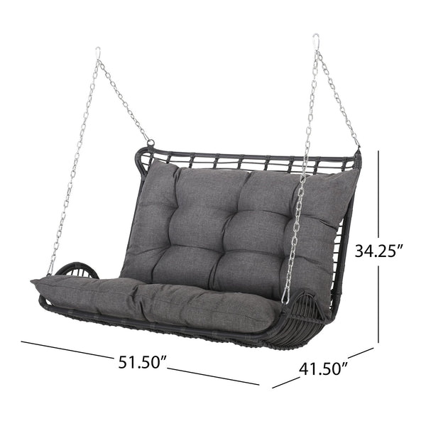 English Elm Christopher Knight Home® - ARRUDA Wicker Porch Swing with Water-Resistant Cushions, Iron Frame, Boho Outdoor Hanging Seat, 800 lb Capacity Grey 70653.00GRY