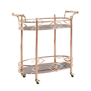 Homelegance By Top-Line Lorenzo Rose Gold Finish Metal Black Glass Bar Cart Gold Metal