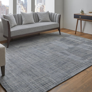 Feizy Rugs Eas69ahf Eastfield Artisanal Hand-woven Viscose And Wool Abstract Rug - Modern Style For Any Space Blue,Ivory,Gray Viscose,Wool Eas69ahfblubgeg00