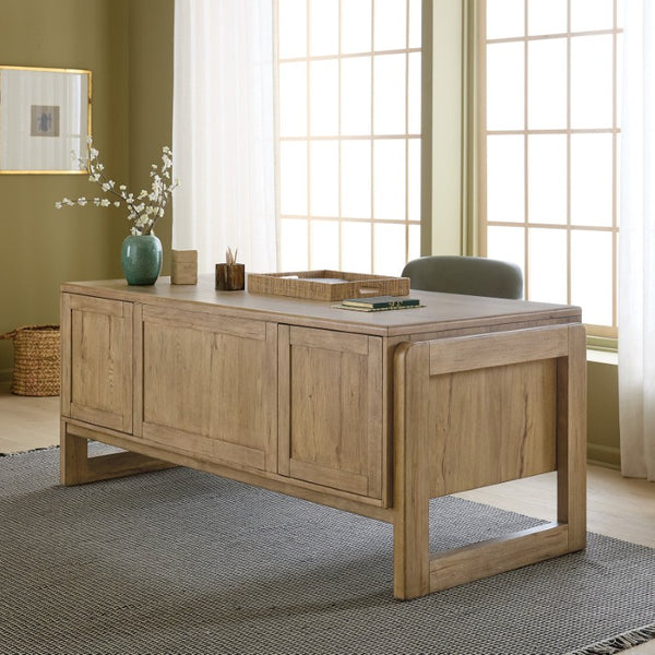 Hooker Furniture Kalamazoo Executive Desk With Aged Oak Veneer, Vintage-Industrial Design, Ample Storage & Keyboard Tray 6062-10462-80