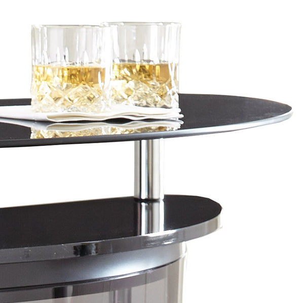 English Elm Steve Silver - Ariana Demilune Bar Table Server in Black with Smoked Tempered Glass Shelves & Stemware Rack, Compact B081P157400