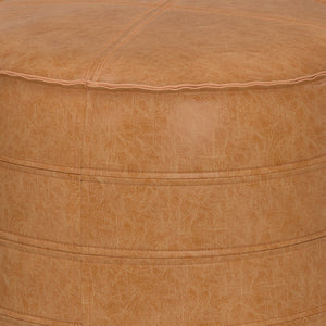 English Elm Brody 20" Round Pouf – Cozy Distressed Brown Vegan Leather Ottoman For Versatile Home Use B136P159283