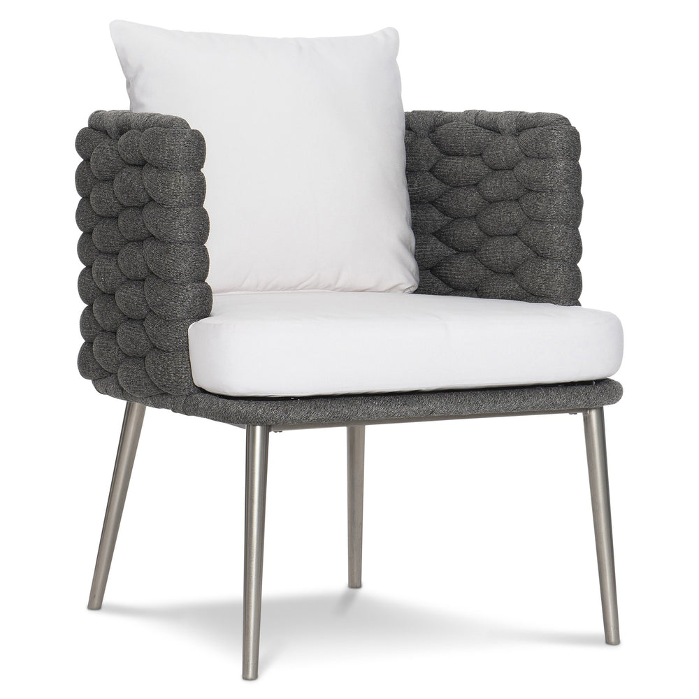 Bernhardt Bernhardt Santa Cruz Outdoor Arm Chair — Cadet Grey All‑Weather Knit, Quick‑Dry Cushions, Stainless Base - Made to Order X02549Q