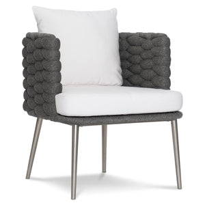 Bernhardt Bernhardt Santa Cruz Outdoor Arm Chair — Cadet Grey All‑Weather Knit, Quick‑Dry Cushions, Stainless Base - Made to Order X02549Q