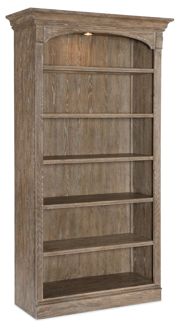 Hooker Furniture Sutter Distressed Oak Bookcase With Glass Shelf, Touch-Activated Lighting, Adjustable Shelves — Classic Appeal 5981-10445-80