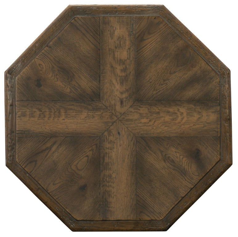 Hooker Furniture Mason Farmhouse End Table With Chunky Pedestal Base, Distressed White Oak Veneer, Two-Tone Rustic Finish 5960-80116-MULTI