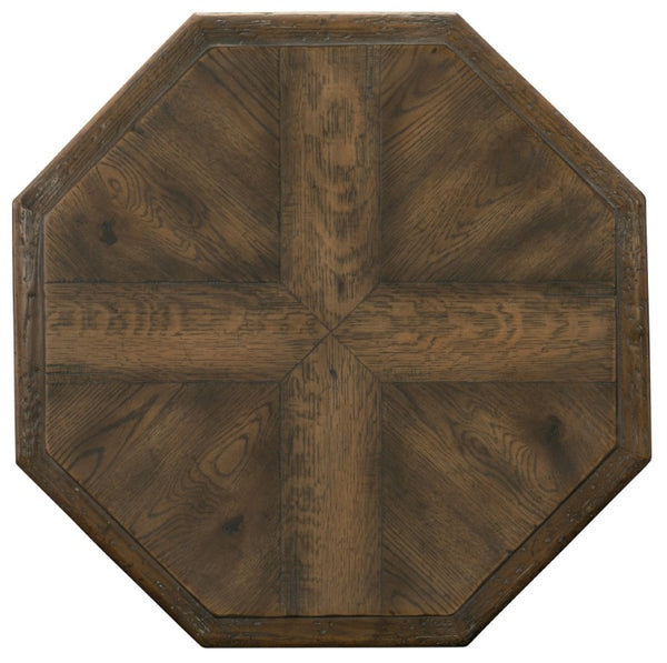 Hooker Furniture Mason Farmhouse End Table With Chunky Pedestal Base, Distressed White Oak Veneer, Two-Tone Rustic Finish 5960-80116-MULTI