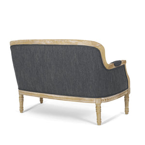 English Elm Loveseat French Country Style Turned Legs Padded Upholstery Compact Sitting Room Sofa 71063.00CHAR