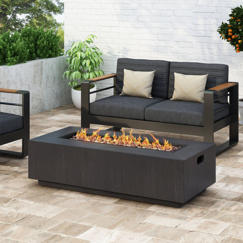 English Elm Outdoor Rectangular Iron Fire Pit 50000 Btu Propane Patio Heater Bold Contrast 72396.00BLKBRS-50K
