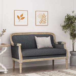 English Elm Loveseat French Country Style Turned Legs Padded Upholstery Compact Sitting Room Sofa 71063.00CHAR