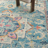 Nourison Passion PSN25 Machine Made Power-loomed Ornamental Border Indoor Only Bohemian Vintage Rug Ivory,Light Blue, Ivory Light Blue 100% Polypropylene 99446015013