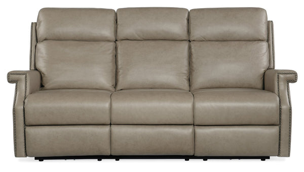 Hooker Furniture Vaughn Zero Gravity Sofa Power Headrest In Shattered Stone Top-Grain Leather With Usb Port And Nailhead Trim 40.00 L x 80.50W x 40.75H SS106-PHZ3-091