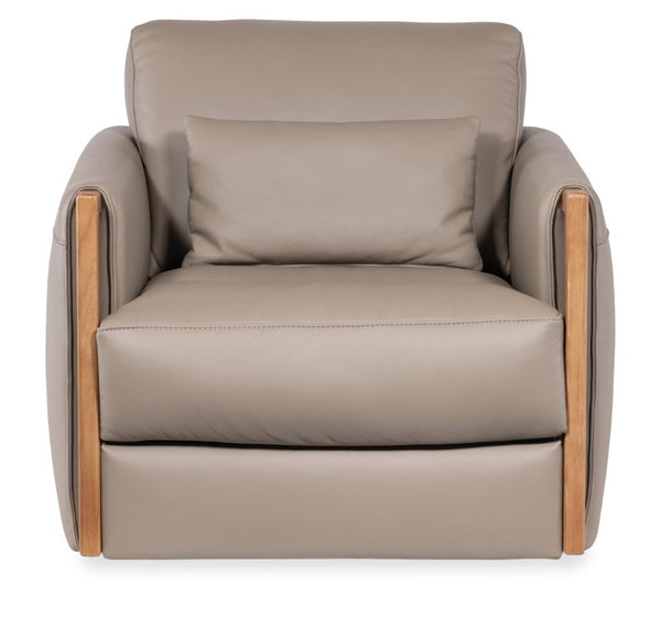 Hooker Furniture Meridian Swivel Chair In Miami Truffle Leather With Light Wood Trim, Kidney Pillow & 360° Smooth Swivel SS417-SW-074