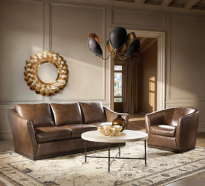 Hooker Furniture Fairfax Hazlenut Top-Grain Leather Sofa — Transitional 3-Cushion Comfort With Flared Arms & Plinth Base SS225-03-086