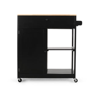 English Elm Christopher Knight Home® - Kitchen Island Cart with Solid Wood Top, 32" Wide Mobile Kitchen Cart with Cabinet, Drawer, Towel Rack on Locking Wheels 67754.00NATBLK