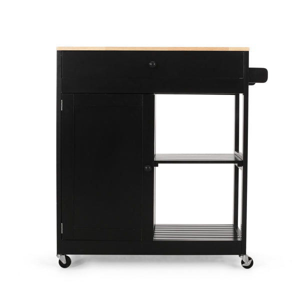 English Elm Christopher Knight Home® - Kitchen Island Cart with Solid Wood Top, 32" Wide Mobile Kitchen Cart with Cabinet, Drawer, Towel Rack on Locking Wheels 67754.00NATBLK
