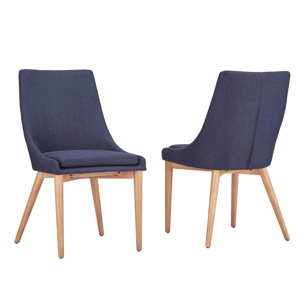 Homelegance By Top-Line Arnet Oak Barrel Back Linen Upholstered Dining Chairs (Set of 2) Blue Rubberwood