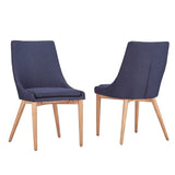 Homelegance By Top-Line Arnet Oak Barrel Back Linen Upholstered Dining Chairs (Set of 2) Blue Rubberwood