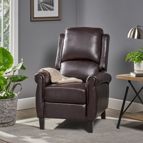 English Elm Christopher Knight Home® - Fabric Burgundy Recliner Chair Mid-Century PU Leather Pushback Sofa with Tufted Cushion, Compact Comfort 57574.00BDY