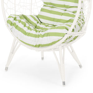 English Elm Christopher Knight Home® - GIANNI Teardrop Wicker Outdoor Chair with Water-Resistant Cushion, Handcrafted Faux Rattan Iron Frame Comfort White+Green 65645.00WGRN