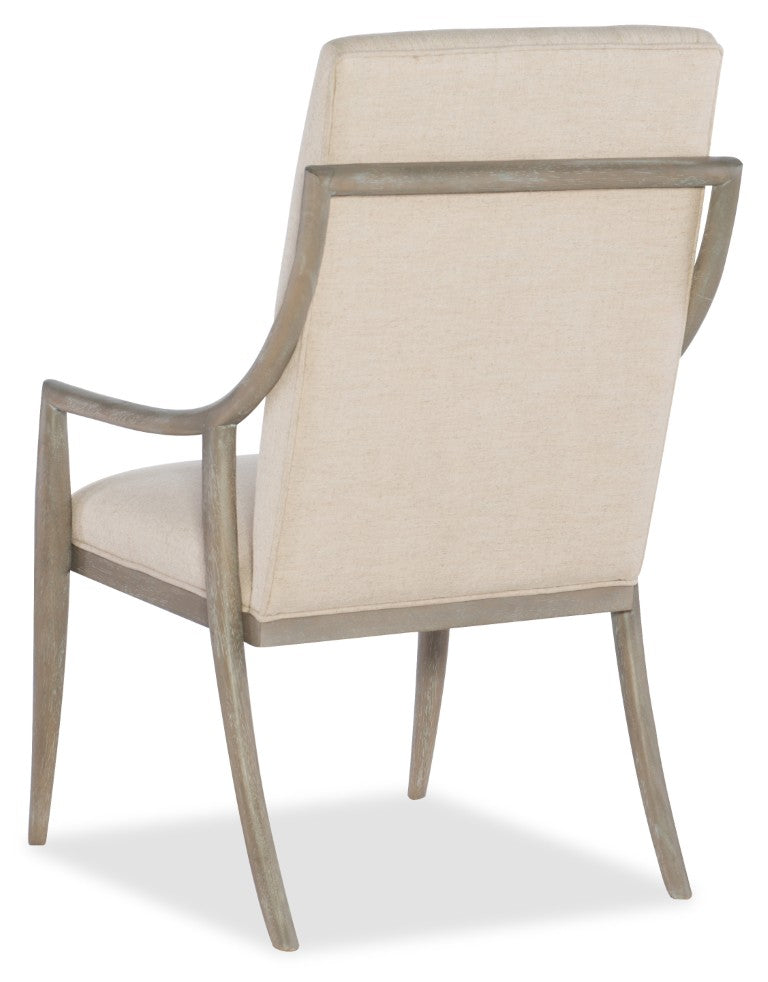 Hooker Furniture Affinity Host Chair—Transitional Greige Sand‑Blasted Oak Frame, Linen‑Blend Upholstery, Plush Comfort 6050-75500-GRY