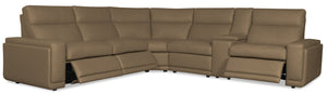 Hooker Furniture Simone Six Piece Leather Power Reclining Sectional with Bluetooth and Storage Console SS757-6PC3-085