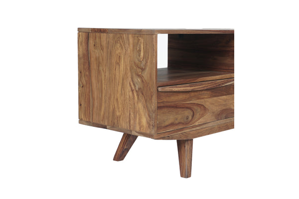 Porter Designs Porter Fusion Solid Sheesham Wood Tv Stand With 3 Drawers & Open Storage, Mid-century Modern Design Light Brown Wood 06-117-03-6733n
