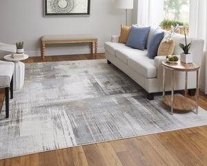 Feizy Rugs Clio Abstract Expressionist High-low Pile Rug - Luxurious Feel With Timeless Modern Design For Any Space Ivory,Gray,Brown Polypropylene Clo39lwfivymlte70