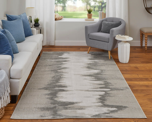 Feizy Rugs Micah Modern Abstract Low Pile Area Rug - Soft, Stain & Fade Resistant, Perfect For High Traffic Spaces Gray,Taupe,Ivory Polyester,Polypropylene 69439lqfivyslvg22