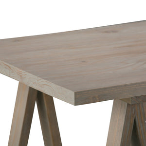 English Elm Sawhorse Writing Desk – Handcrafted Distressed Grey Wood, Retro-Industrial Style For Home Office Use B136P158236-GIGA