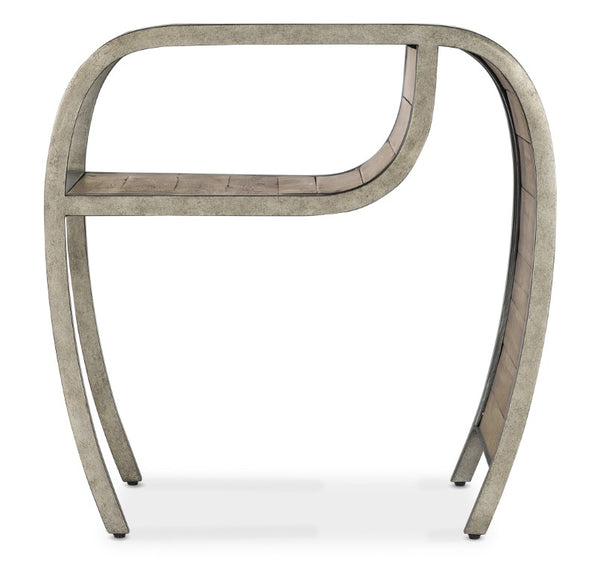 Hooker Furniture Commerce Rustic Open Ended End Table With Curved Silhouette, Pewter Frame, Distressed Planked Wood Shelf 7228-80206-85