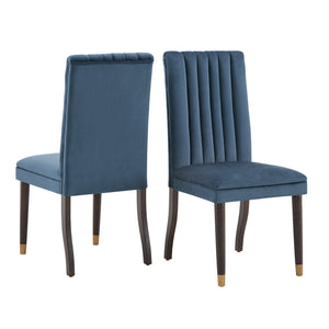 Homelegance By Top-Line Maya Velvet Channel Back Dining Chairs (Set of 2) Blue Rubberwood